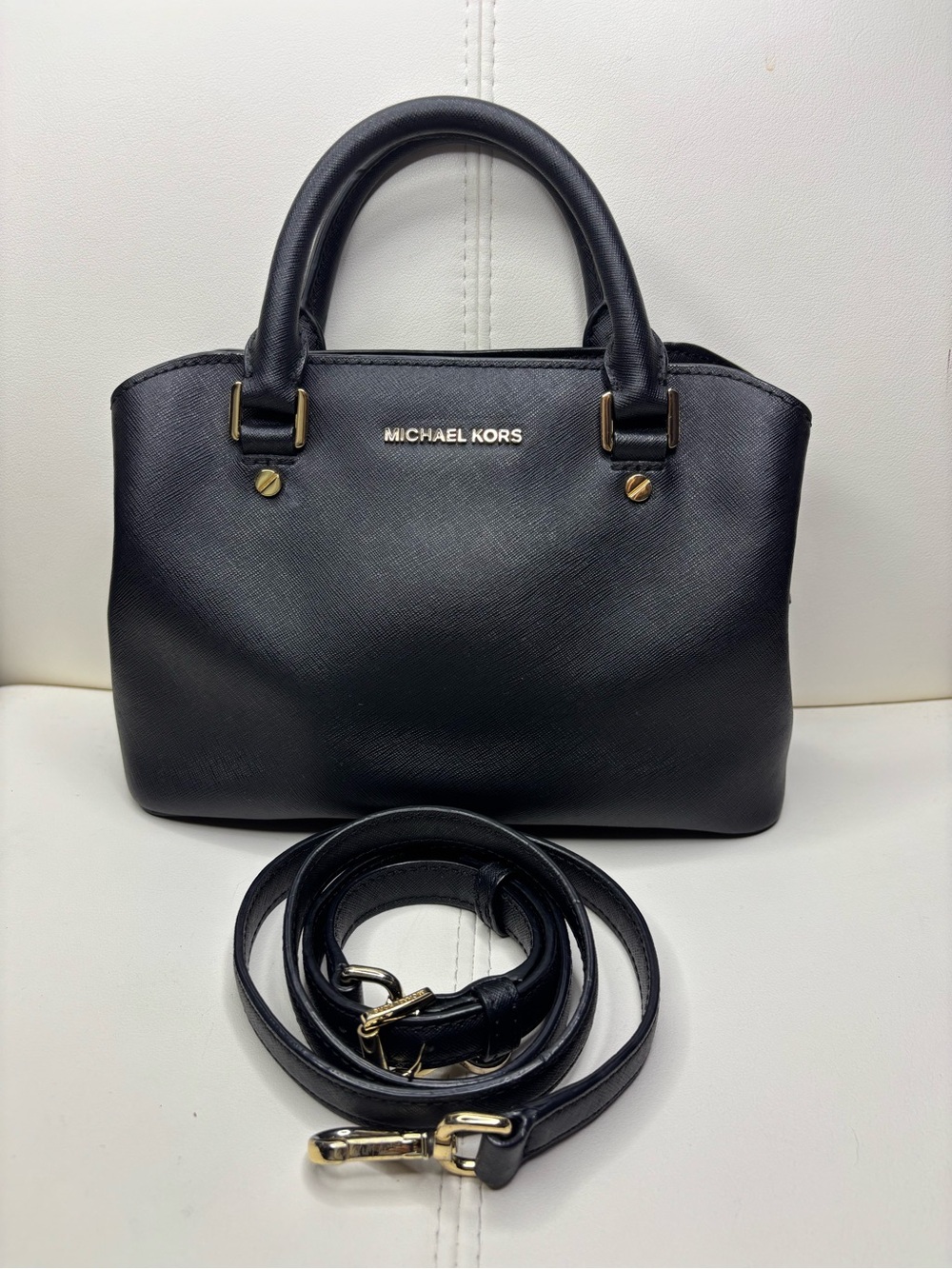 Michael Kors Black Saffiano Satchel with Gold Hardware